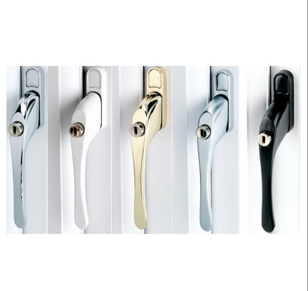 Window handles in chrome, white, gold and black finishes