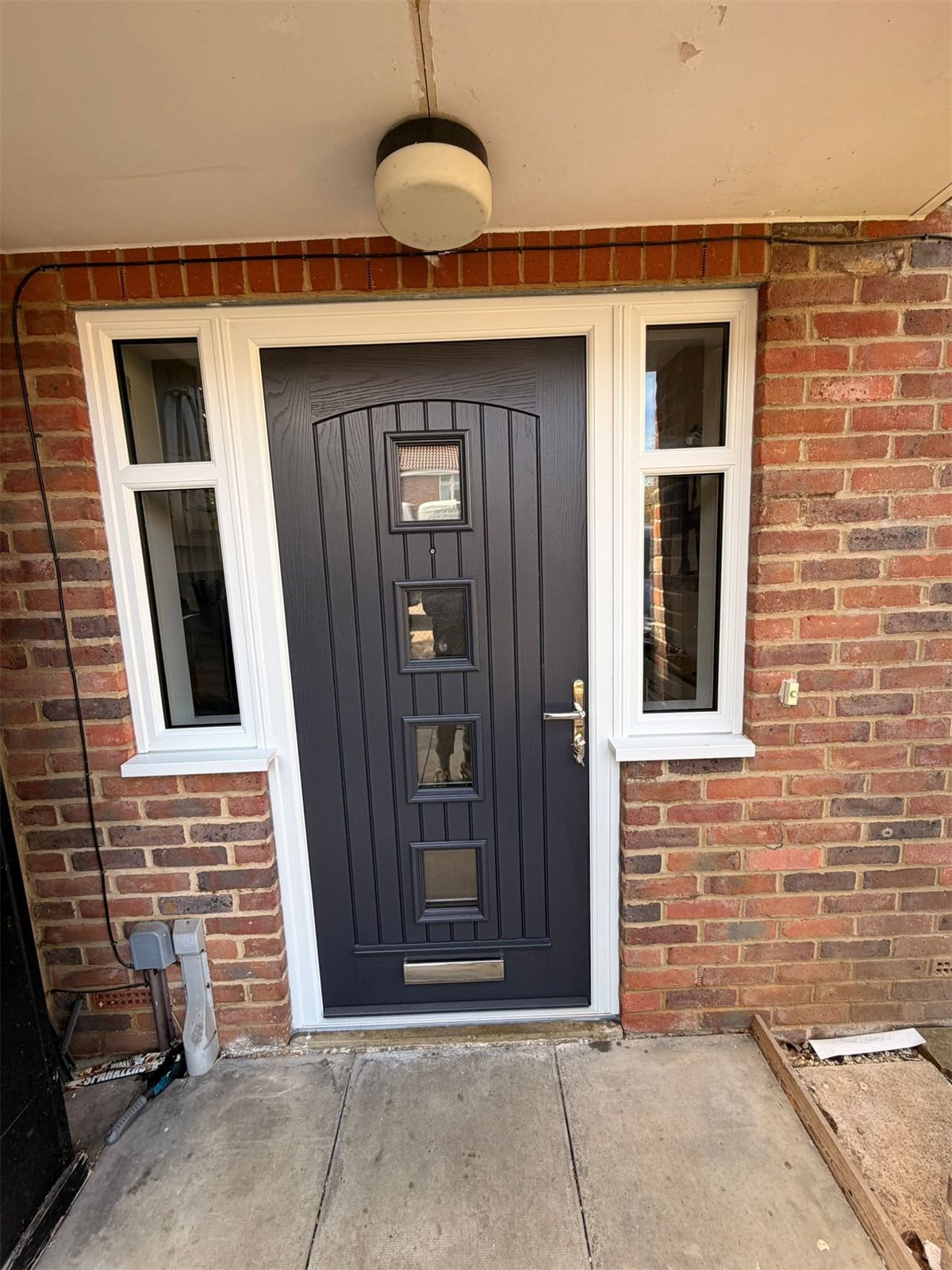Anthracite Palladio composite door with side lights, London, fitted by Termopane Windows
