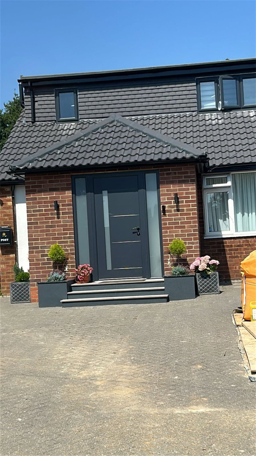 Grey contemporary composite door with side panels, London, fitted by Termopane Windows