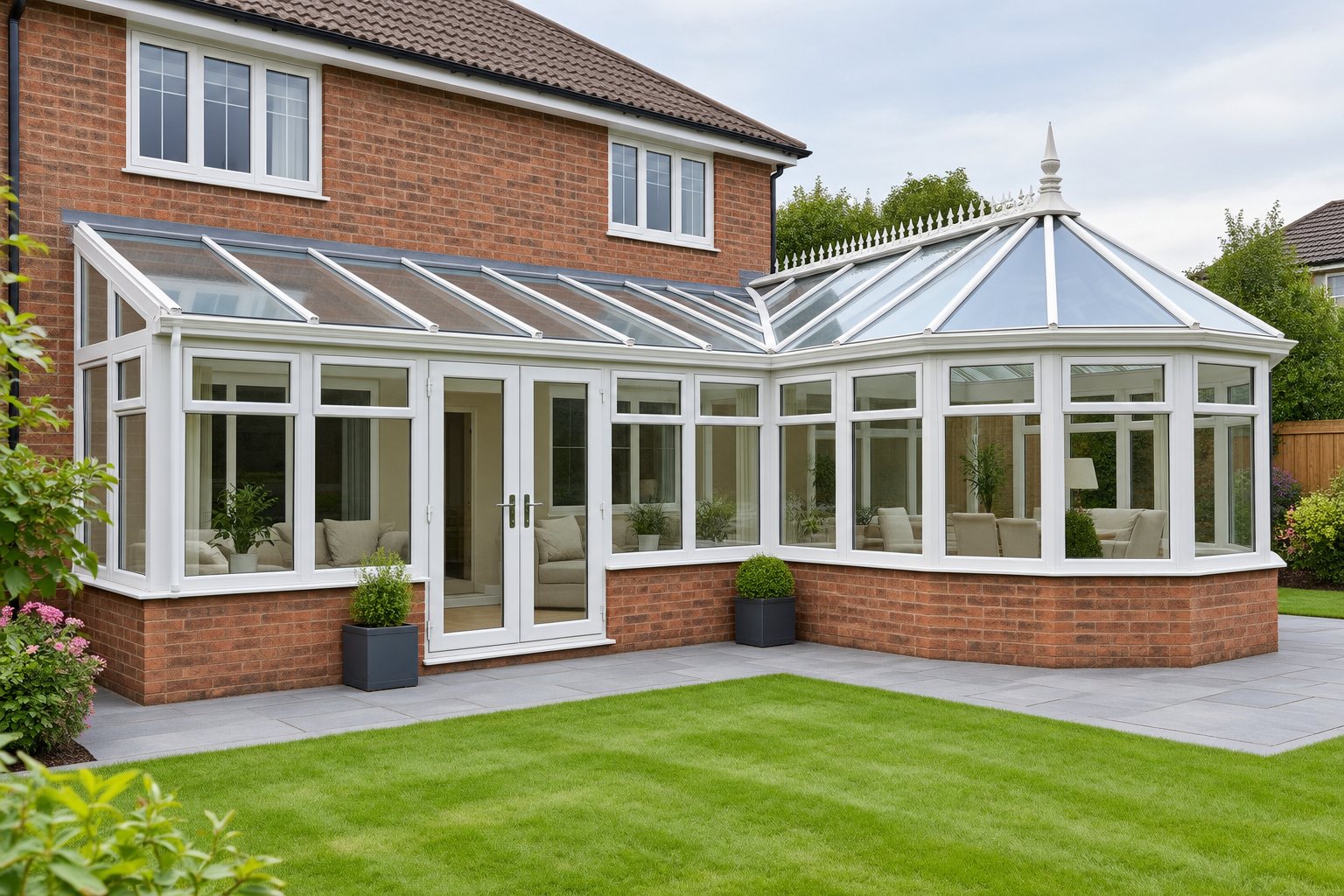 P-shaped conservatory (illustration) – an illustration of the style, not an installed job