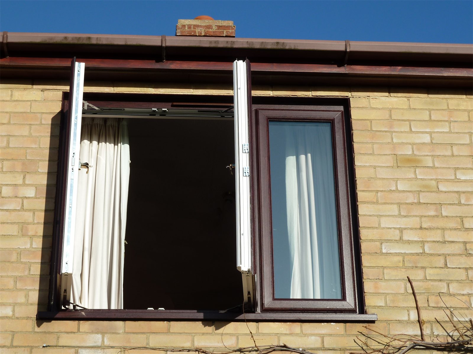Rosewood casement windows, opened wide (product photo)
