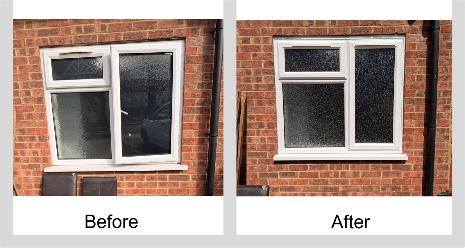 Before and after: white casement window with obscure glass, London, fitted by Termopane Windows