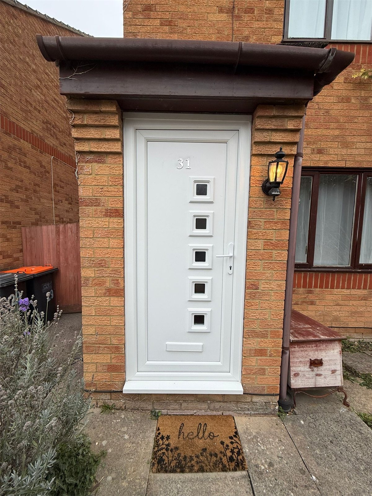 White uPVC front door with square glass panels, Luton, fitted by Termopane Windows