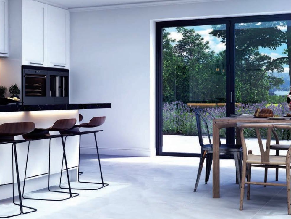 Aluminium sliding and bifold door in an open-plan kitchen (product photo)