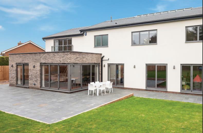 Aluminium windows and doors on a rear extension (product photo)