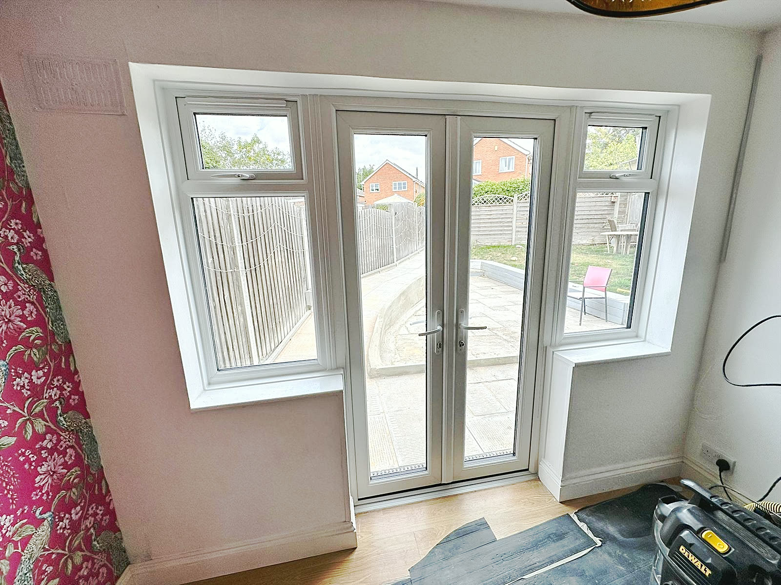French doors with side windows, inside view, Leighton Buzzard, fitted by Termopane Windows